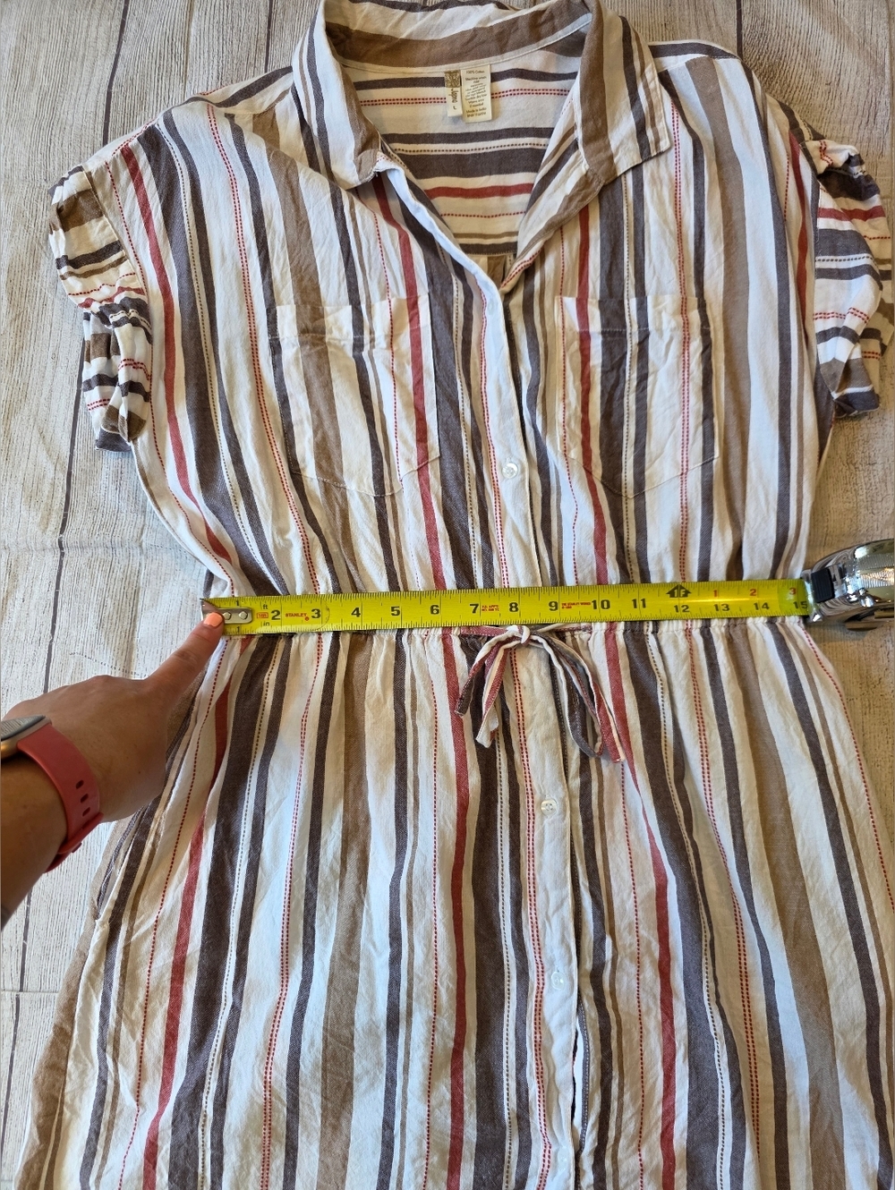 Japna Large 100% Cotton Multicolor Striped Shirt Dress Short Sleeve Button Front - Picture 11 of 12